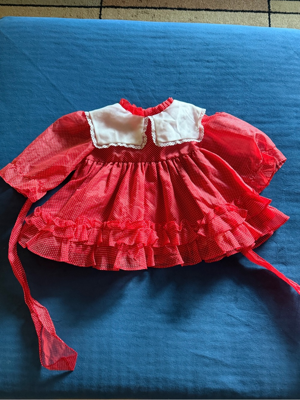 Vintage Red Ruffle Dress with White Collar